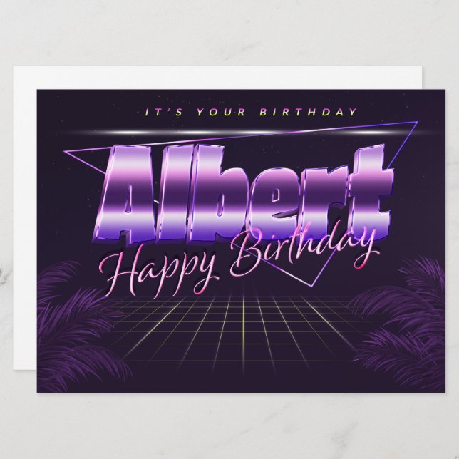 Carte Albert Name Prénom lila retro (Devant / Derrière)