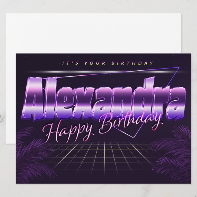 Carte Alexandra Nom Prénom lila retro (Devant / Derrière)