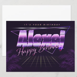 Carte Alexeï Prénom lila retro Date de naissance