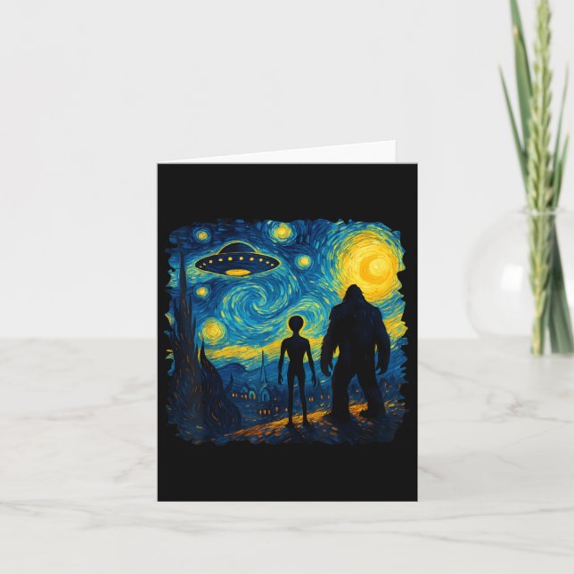 Carte Alien Bigfoot Ufo Van Gogh Starry Night Sasquatch (Devant)