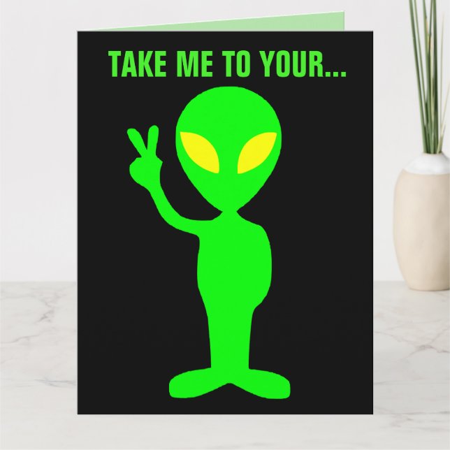 CARTE ALIEN BIRTHDAY FUNNY CAKE GREETING CARD (Devant)