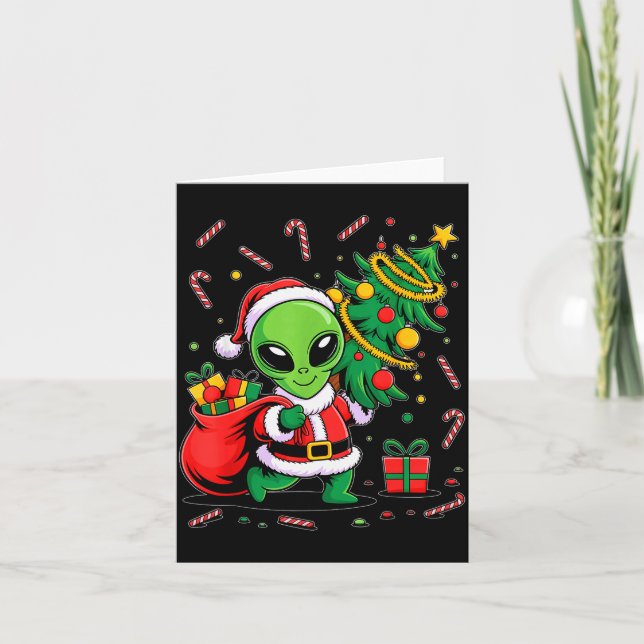 Carte Alien Christmas Tree Lights Xmas Funny Alien  (Devant)