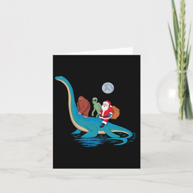 Carte Alien de Bigfoot Père Noël équitation Dinosaur Chr (Devant)