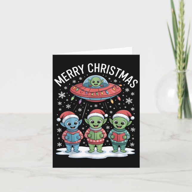 Carte Alien drôle Trio Joyeux Noël laid Santa Hat Gi (Devant)