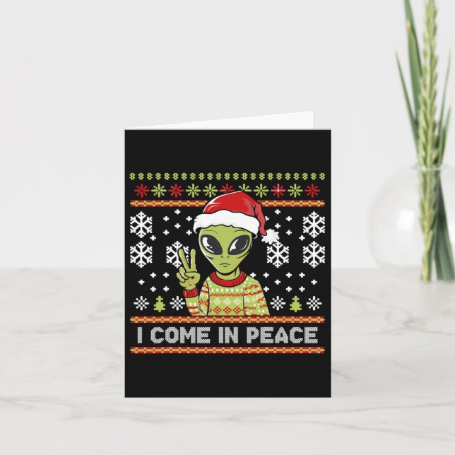 Carte Alien Funny Noël Je Viens En Paix (Devant)