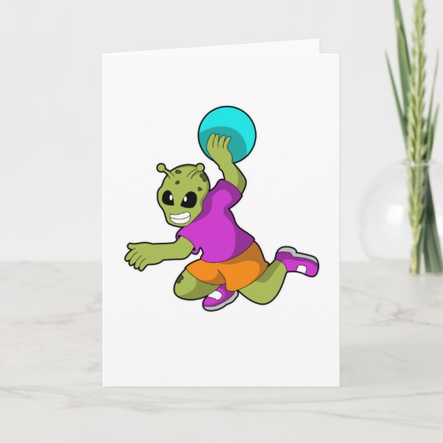 Carte Alien joueur de handball avec un ballon de handbal (Devant)