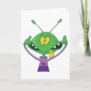 Carte Alien vert drôle faisant une grimace ridicule