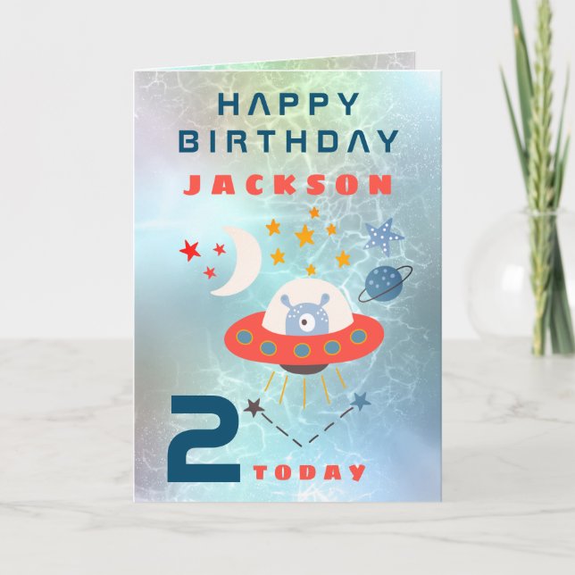 Carte Aliens  Espace 2 Anniversaire Espace Turquoise (Devant)