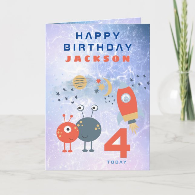 Carte Aliens Stage d'âge 4 Anniversaire Espace Lilac (Devant)