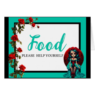 Carte alimentaire crâne à sucre Roses turquoises e
