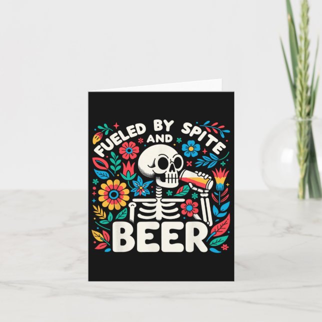 Carte Alimenté Par Spite Et Bière Halloween Squelette Fl (Devant)
