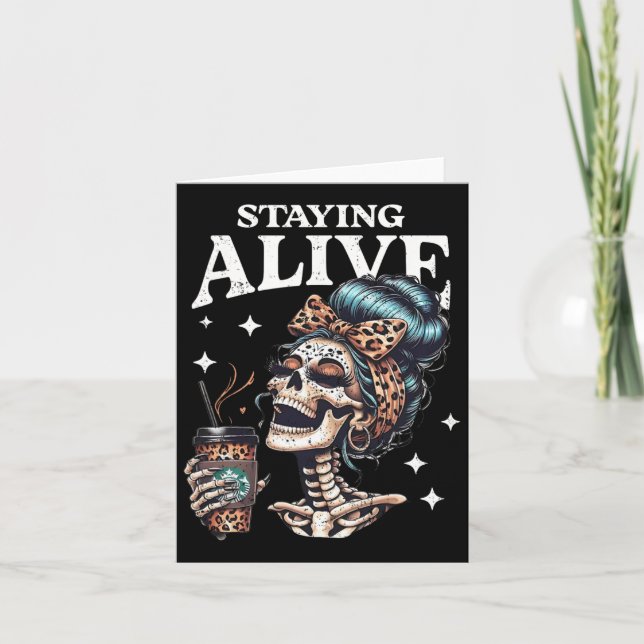 Carte Alive Skeleton Halloween Leopard Messy Bun Femmes  (Devant)
