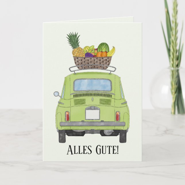 Carte Allemand Obtenez bien vert Retro Fiat 500 (Devant)