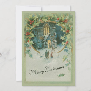 Carte Aller à l'église le soir de Noël Vintage