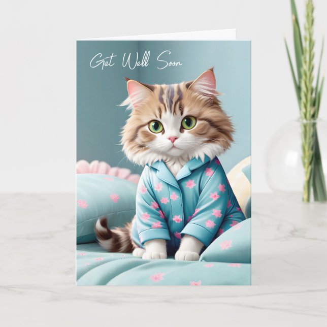 Carte Allez Bien Bientôt Chat En Pyjama (Devant)