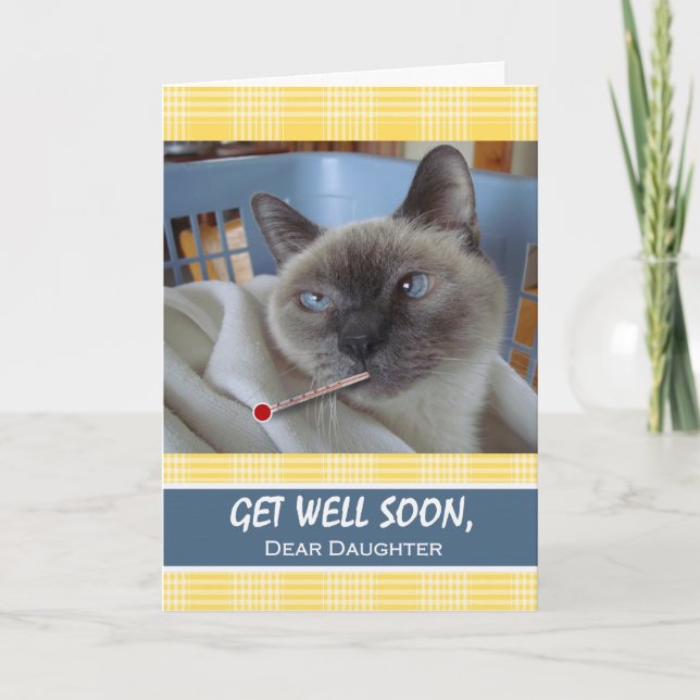 Carte Allez bien bientôt pour la fille, Chat malade dans (Devant)