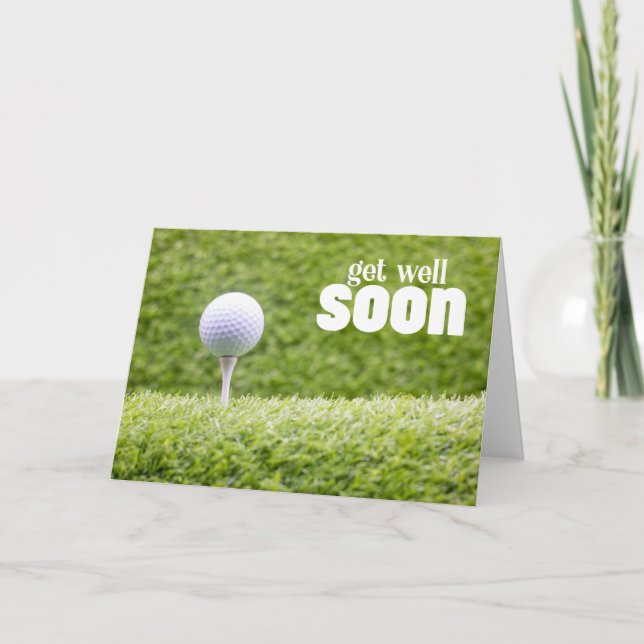 Carte Allez-vous bien bientôt avec balle de golf sur ver (Devant)
