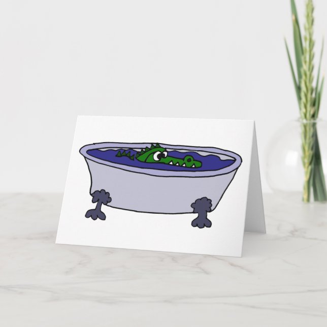 Carte Alligator amusant dans un dessin sur la baignoire (Devant)
