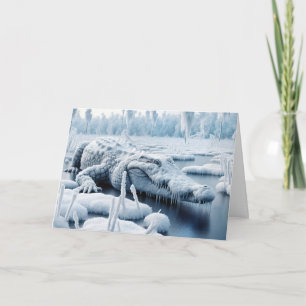 Carte Alligator D'Anniversaire Dans Un Marécage De Neige