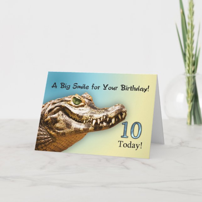 Carte alligator souriante 10e anniversaire (Devant)