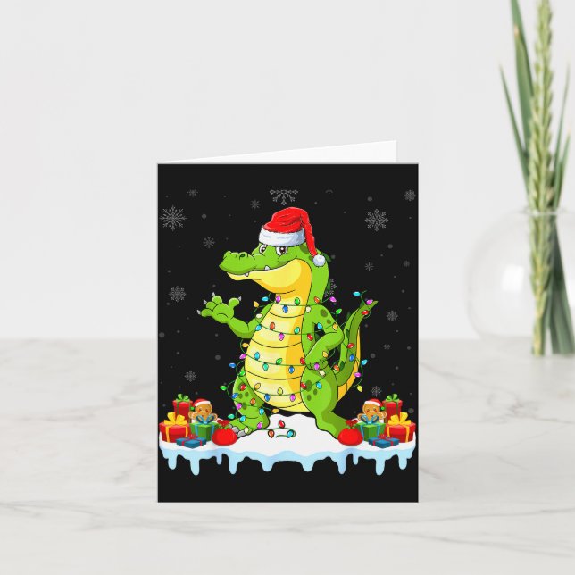 Carte Alligator Wearing Xmas Lights Santa Hat Alligator  (Devant)