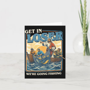 Carte Allons pêcher Jésus rétro humour de pêche