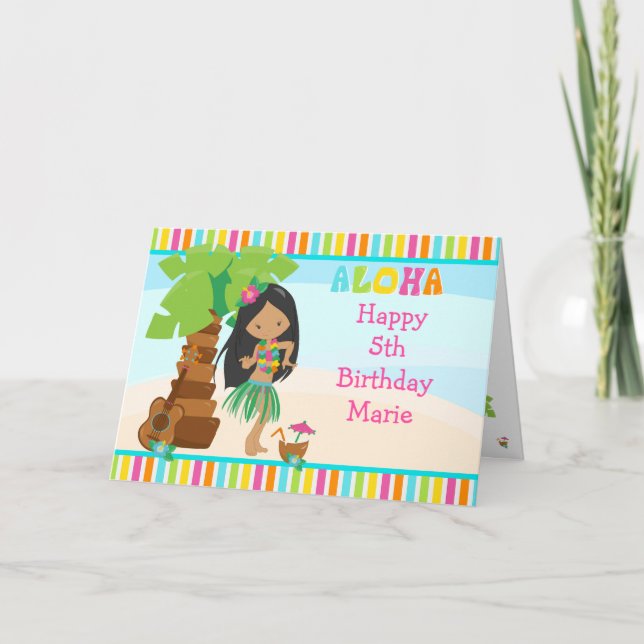 Carte Aloha African American Girl Birthday (Devant)