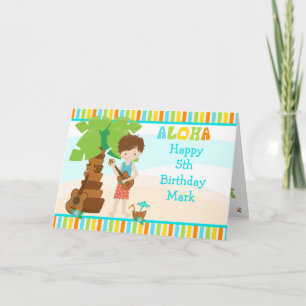 Carte Aloha Brown Hair Boy Anniversaire
