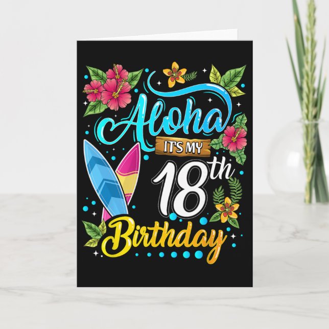 Carte Aloha C'est Mon 18e Anniversaire Surf Hawaii Plage (Devant)