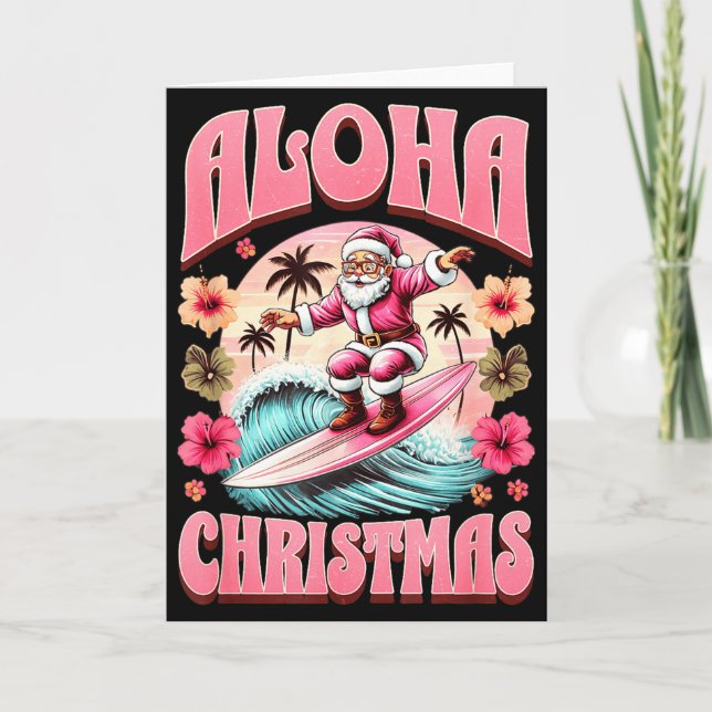 Carte Aloha Christmas Santa Claus Surfing Hawaiian Mele  (Devant)