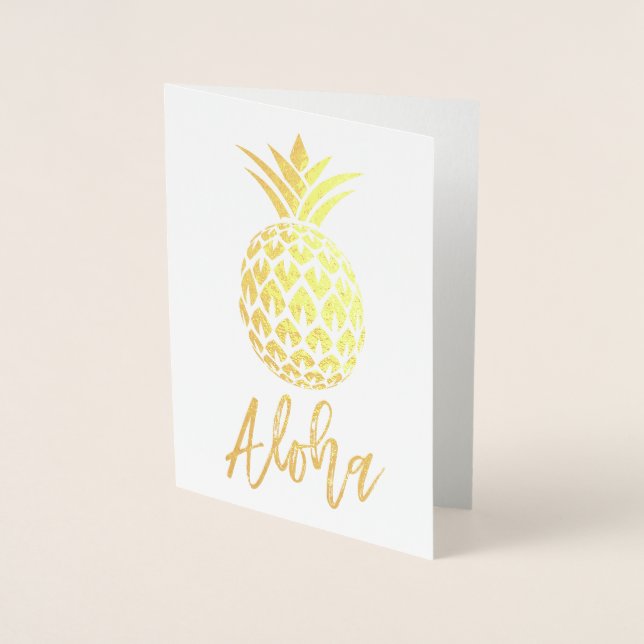 Carte Aloha en Papier d'Or avec Motif Ananas (Devant)
