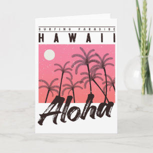 Carte Aloha Hawaii Palmier Rétro Coucher de soleil Plage