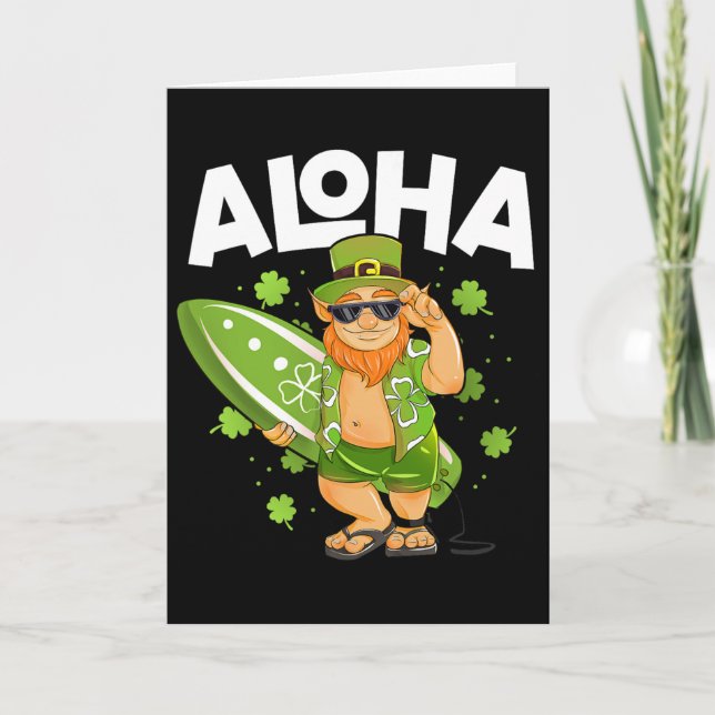 Carte Aloha Hawaii Surfant Leprechaun Saint Patrick Day  (Devant)