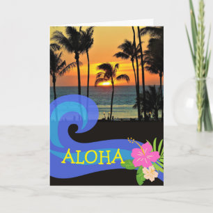 Carte Aloha Hawaiian Sunset Palm Trees Belle journée