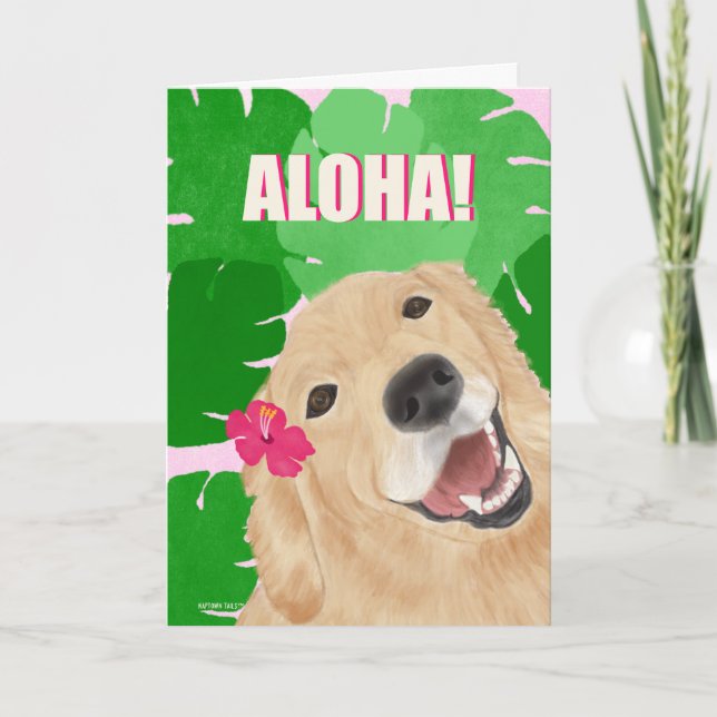 Carte Aloha Palm Feuille Golden Retriever Chien (Devant)