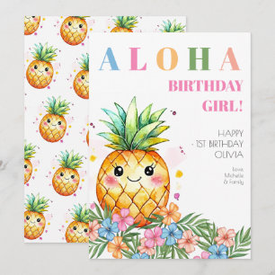 Carte Aloha Rose Tropical Pineapple Joyeux 1er Anniversa