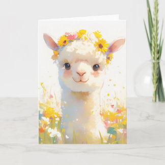Carte Alpaca à fleurs couronné