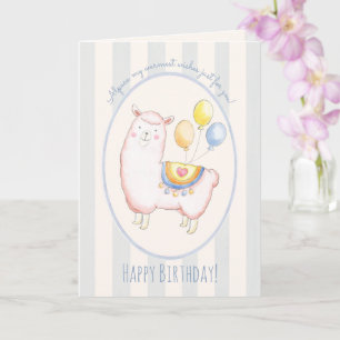 Carte Alpaca à l'aquarelle avec ballon bleu clair pour a