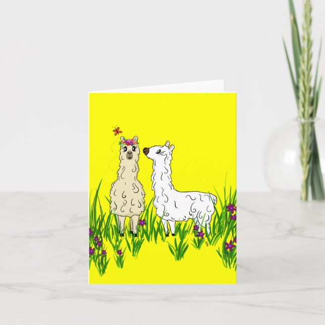 Carte Alpaca dans un champ de fleurs (Devant)