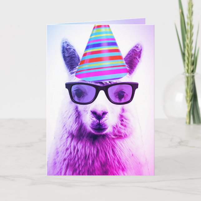 Carte Alpaca en lunettes et Casquette de fête, Anniversa (Devant)