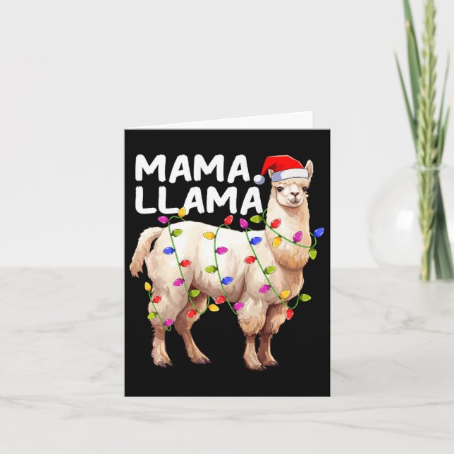 Carte Alpaca Llama Xmas Éclairage Santa Hat Mama Llama C (Devant)