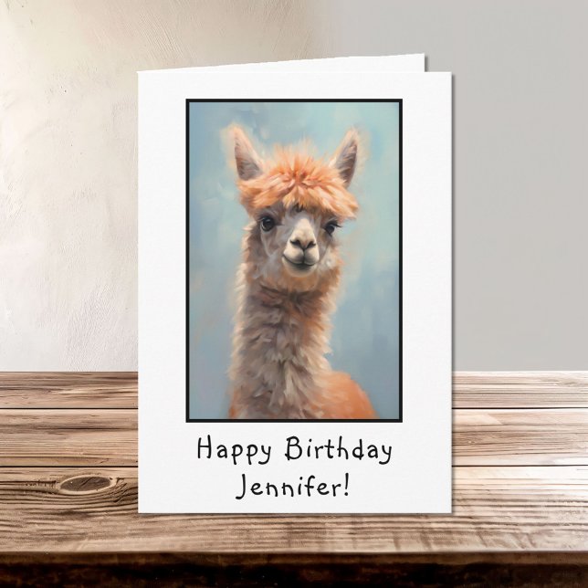 Carte Alpaca Portrait heureux Anniversaire Nom (Créateur téléchargé)