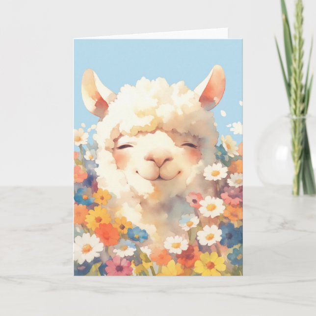 Carte Alpaca se cachant dans les fleurs (Devant)