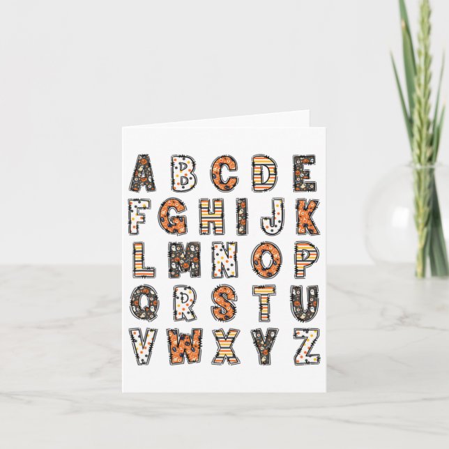 Carte Alphabet enseignant d'Halloween éffrayant (Devant)