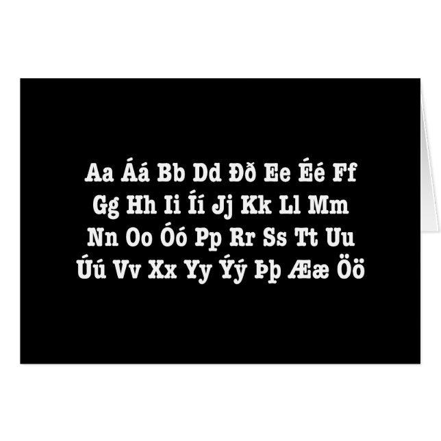 Carte Alphabet islandais [Íslenska Stafrófið] (Devant horizontal)