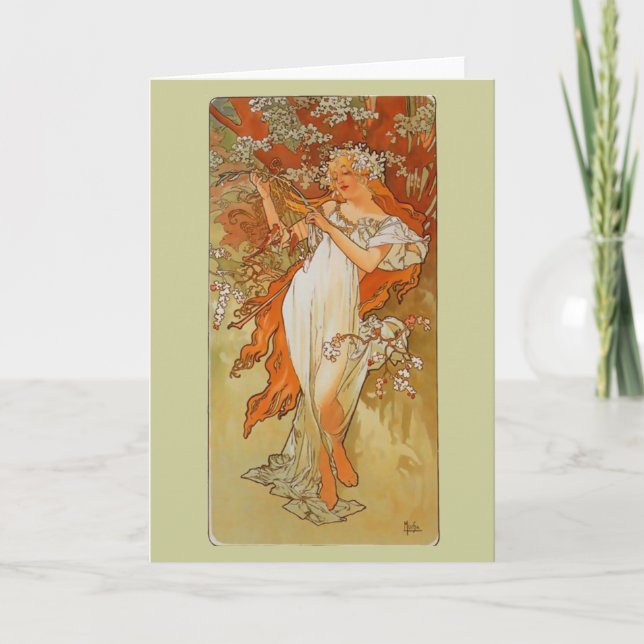 Carte Alphonse Mucha - Art Nouveau - Printemps (Devant)