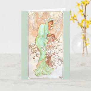 Carte Alphonse Mucha Hiver Vintage Art Nouveau peinture