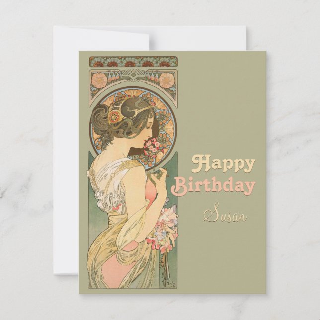 Carte Alphonse Mucha Primrose CC0638 Voeux d'anniversair (Devant)