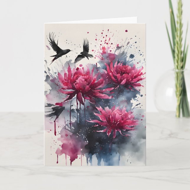 Carte Amarante - Fleurs aquarelle (Devant)
