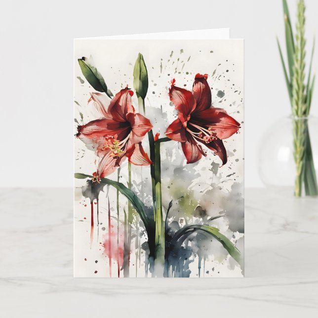 Carte Amaryllis - Watercolor flowers (Devant)